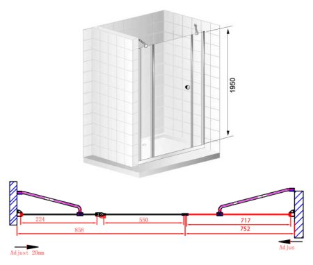 Душевая дверь в нишу Cezares Elena B13 80/60/30 C Cr 