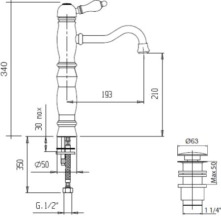 Смеситель Cezares Venezia VENEZIA-LSM1-A-03/24-Bi для раковины 