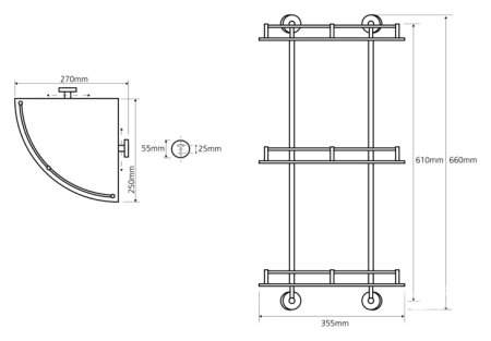 Полка Bemeta Omega 104202152 стеклянная угловая тройная 