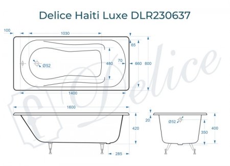 Ванна чугунная Delice Haiti Luxe 160х80 DLR230637 