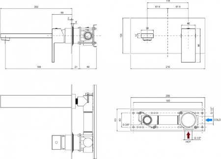 Смеситель Cezares Unika BLI1-02 С ВНУТРЕННЕЙ ЧАСТЬЮ, бронза, для раковины 