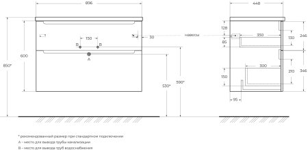 Тумба с раковиной BelBagno ETNA-H60-900-2C-SO-RW-P Rovere Moro 