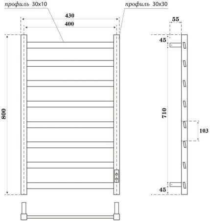 Полотенцесушитель электрический APEXTERMO Galaxy GL00184WM 800x400, белый матовый 