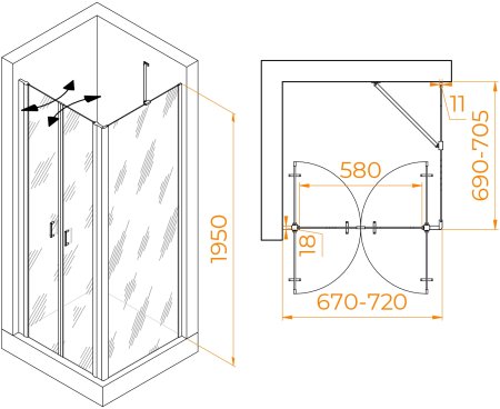 Душевой уголок RGW PA-134B (PA-104B+Z-050-2B+O-204B) 700x700 