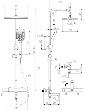 Душевая система Cersanit Vivo 64090 с термостатом Хром 