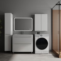 Тумба напольная STYLELINE "Бергамо мини 90" (2 ящ.) Люкс Плюс антискрейтч белый глянец с раковиной Каре Люкс МИНИ 900х350