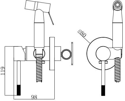 Смеситель VODA Vessel Black" скрытого монтажа с гигиеническим душем, черный (VSL01B VODA)" 