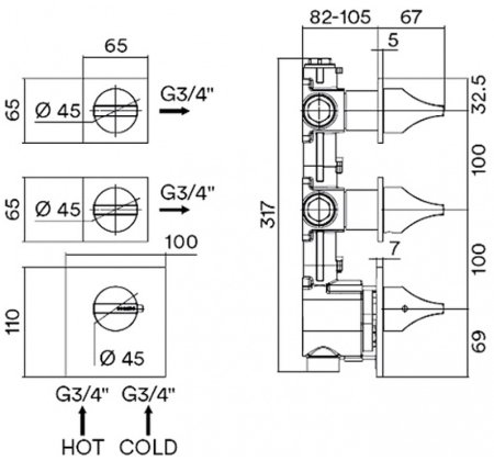 Смеситель для душа Bossini Apice Z035203.073 с термостатом Черный матовый 