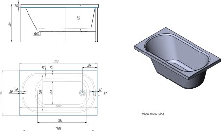 Акриловая ванна TIMO ROHA 1200*700*580 (ROHA1270) 