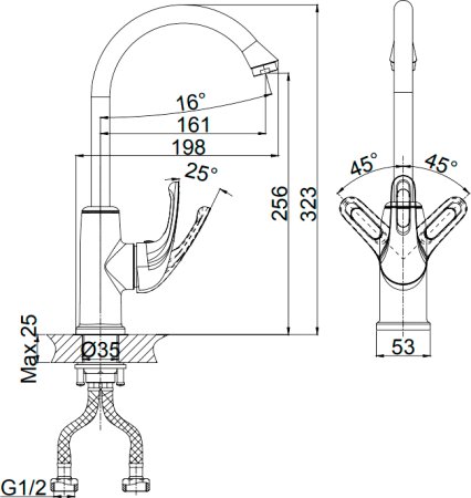 Смеситель D&K Eucharius Rhein DA1372420 для кухонной мойки, антрацит 