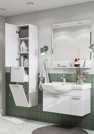 Шкаф пенал Aquaton Инди 34 1A188603ND010 подвесной с бельевой корзиной Белый 