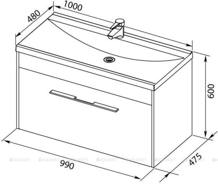 Тумба с раковиной Aquanet Августа 100 белый (раковина Нота 100 NEW) 
