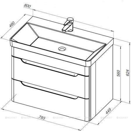 Тумба с раковиной Aquanet София 80 белый глянец (2 ящика) 