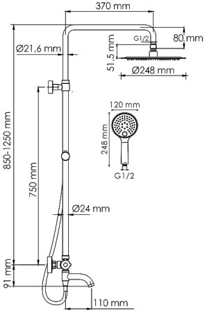 Душевая система WasserKRAFT A188.208.207.PG Thermo с термостатом Золото глянцевое 
