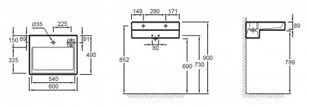 Раковина Jacob Delafon Terrace EXE9112 60 см с подсветкой 