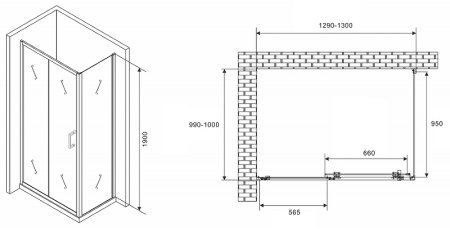 Душевой уголок Abber Schwarzer Diamant 130x100 AG301305-S1005 профиль Хром стекло прозрачное 