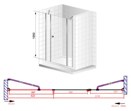 Душевая дверь в нишу Cezares Elena B13 60/60/60 P Cr R 