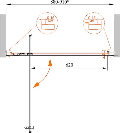 Душевая дверь в нишу Cezares ECO-O-BA-1-90-C-Cr стекло прозрачное 