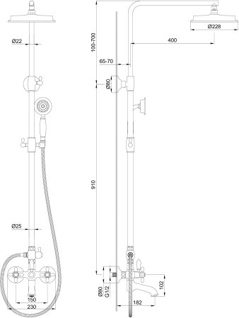 Душевая система WONZON & WOGHAND, Брашированное золото (WW-88739020-BG) 