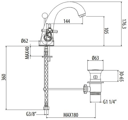 Смеситель для раковины Gattoni TRD TR320/18C0 Хром 