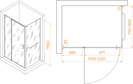Душевой уголок RGW PA-078-1B (RGW PA-008B + Z-060-2B) 1100x800 