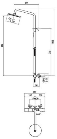 Душевая система Gattoni Circle Two KIT/TS60C0 с термостатом Хром 