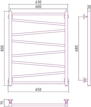 Водяной полотенцесушитель Сунержа Сирокко 800x600 31-0253-8060 Черный матовый 