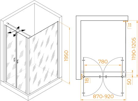 Душевой уголок RGW PA-144 (PA-104+Z-050-2+O-104) 900x1200 