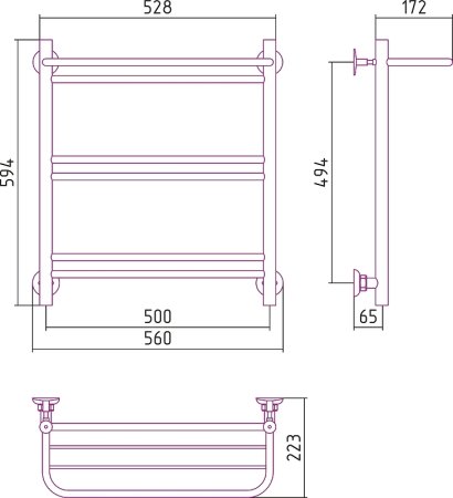 Водяной полотенцесушитель Сунержа Стилье Версия-Н1 600х500 00621-6050 Хром 
