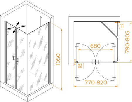 Душевой уголок RGW PA-134B (PA-104B+Z-050-2B+O-204B) 800x800 