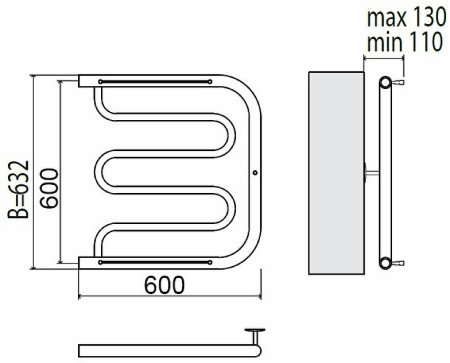 Водяной полотенцесушитель Terminus Фокстрот 600x600 4620768880919 с полкой Хром 