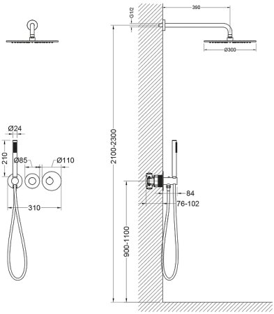Душевая система Timo Saona SX-2359/03SM с термостатом Черная матовая 