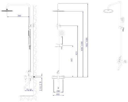 Душевая система с изливом RUSH Melos (SUS1101-40Black) 