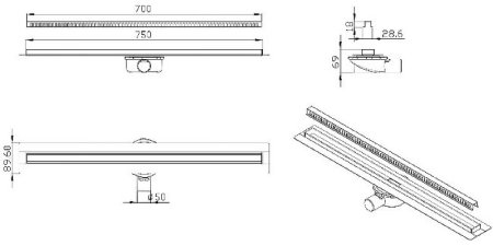 Душевой лоток ALMAes Bajo 70 BG70BL с решеткой Черный 