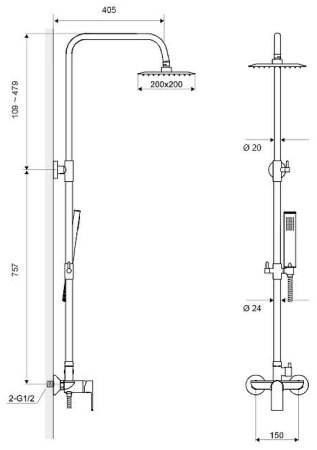 Душевая система Excellent Rain Glad ARAC.1181CR Хром 