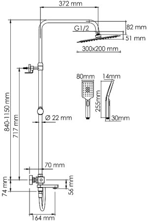 Душевая система WasserKRAFT A199.069.126.087.CH Thermo с термостатом Хром 