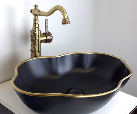 Раковина-чаша Bronze de Luxe 50 1395 Черная с золотым ободом 