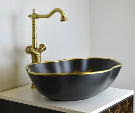 Раковина-чаша Bronze de Luxe 50 1395 Черная с золотым ободом 