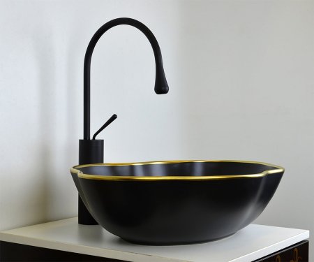 Раковина-чаша Bronze de Luxe 50 1395 Черная с золотым ободом 