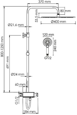 Душевая система WasserKRAFT A113.117.058.CH Thermo с термостатом Хром Белая 
