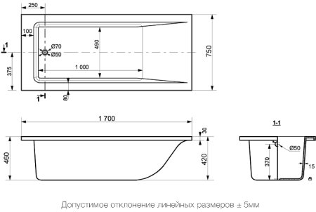 Ванна из искусственного камня Delice Diapason 170x75 DLR_330006 без антискользящего покрытия 
