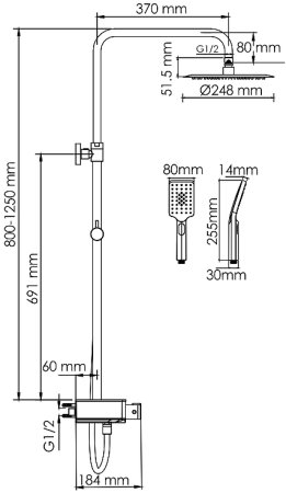 Душевая система WasserKRAFT A114.258.130.CB Thermo с термостатом Черная матовая 