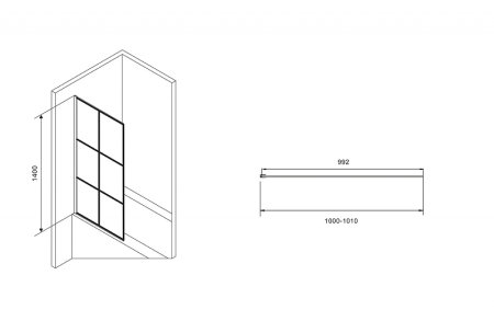 Шторка на ванну Abber Immer Offen 100x140 AG72100B профиль Черный стекло прозрачное 