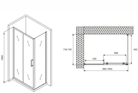 Душевой уголок Abber Schwarzer Diamant 100x75 AG30100B-S75B профиль Черный стекло прозрачное 