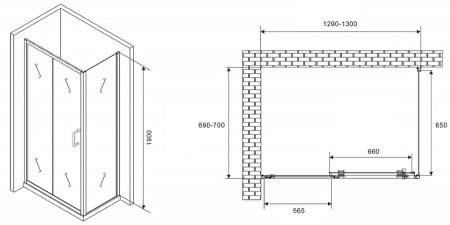 Душевой уголок Abber Schwarzer Diamant 130x70 AG301305-S705 профиль Хром стекло прозрачное 