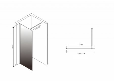 Душевая перегородка Abber Immer Offen 120 AG69121BD профиль Черный стекло прозрачное тонированное 