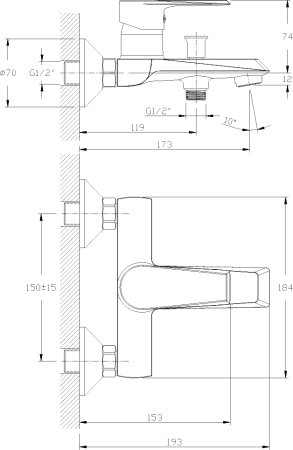 Смеситель для ванны Rossinka RS28-31 Хром 