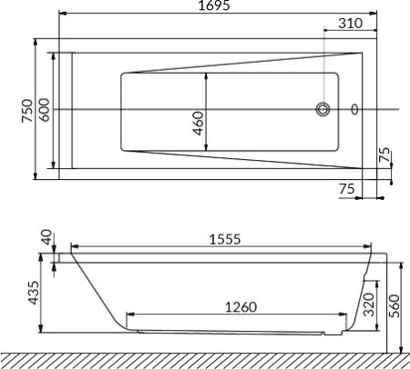 Акриловая ванна Excellent Wave Slim WAEX.WAV170.75S.RELAX 170x75 см 