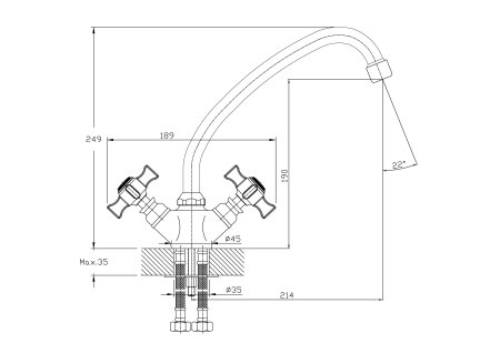 Смеситель двуручковый для кухни HAIBA HB4924 хром 