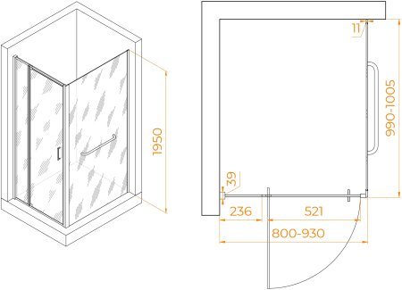 Душевой уголок RGW PA-078-1 (RGW PA-008 + Z-060-2) 800x1000 